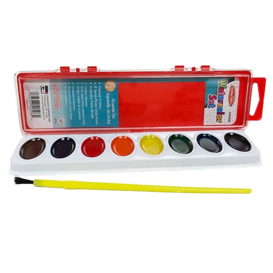 Semi-Moist Watercolor 8-Color Paint Set with Brush, 36 Pack